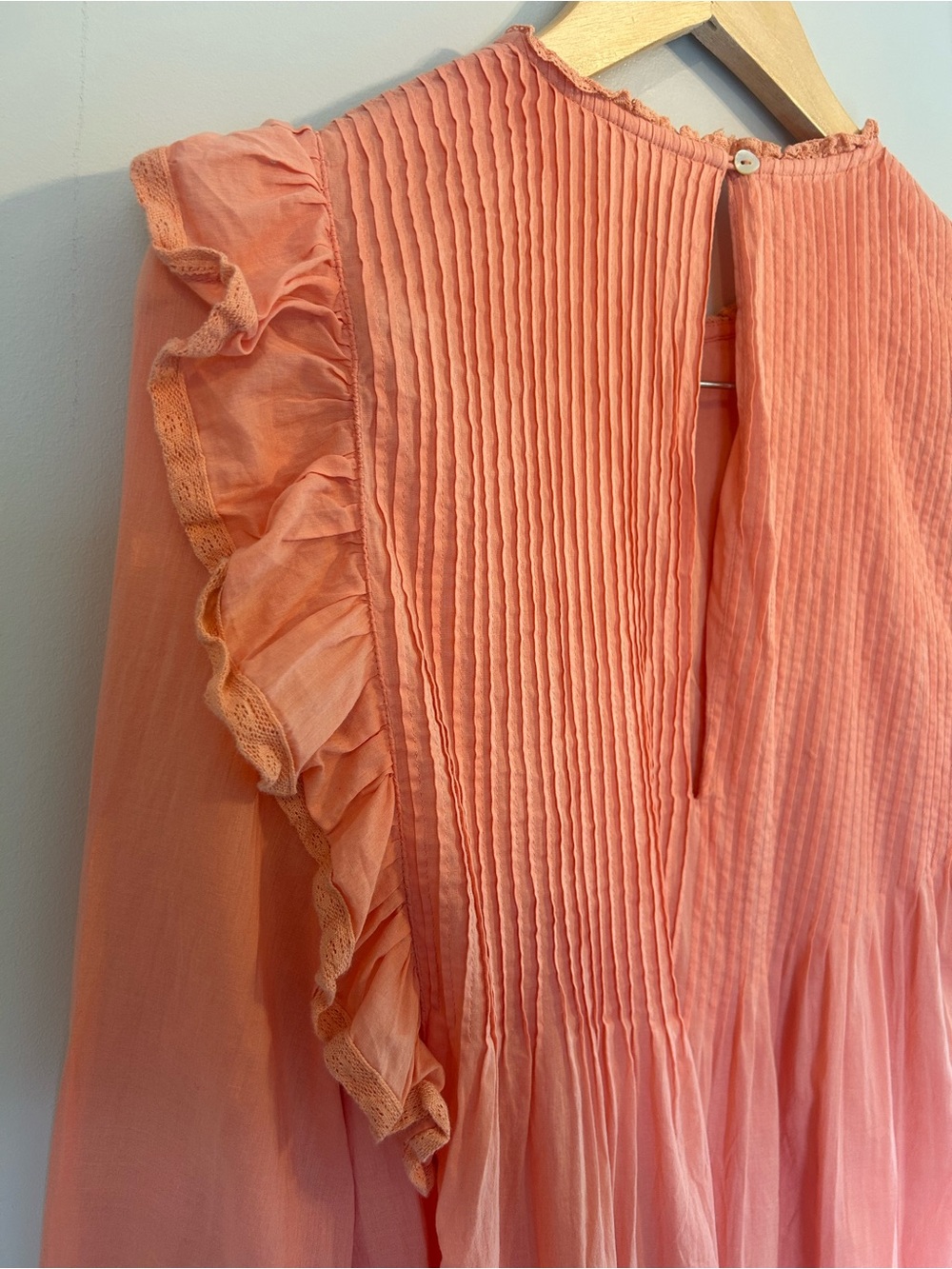 Aritzia Wilfred Boheme Boho Babydoll Elia Ruffle Trim Mini Dress Peach Small - Picture 8 of 8